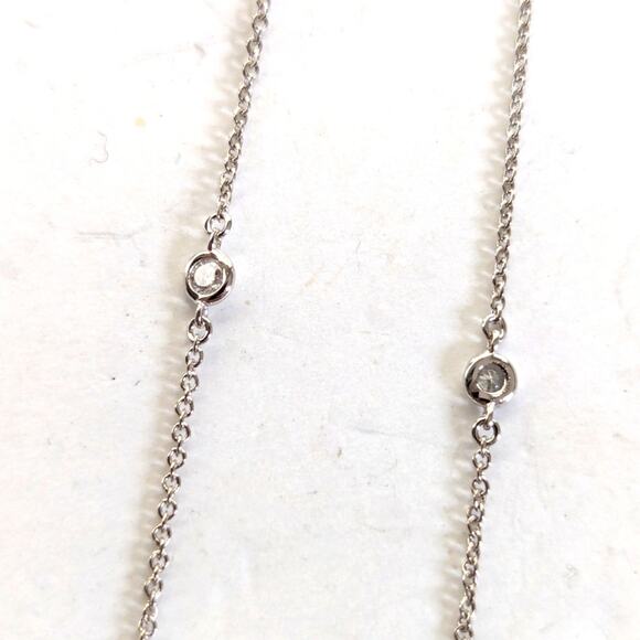 Delicate Silver Tone Cursive Love Pendant Bezel Set Rhinestone Dainty Necklace - Picture 4 of 4